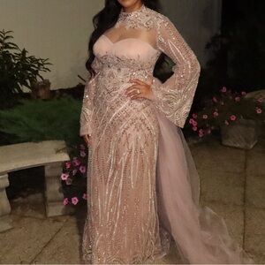 Pink Embellished Gown with Half over skirt / train